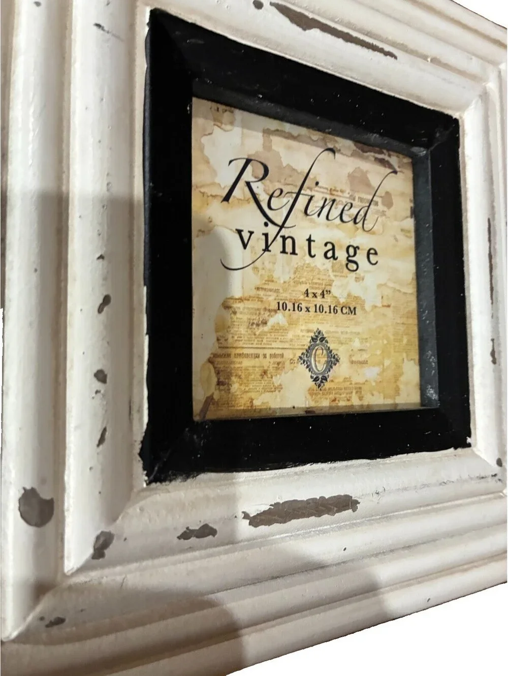 Vintage Distressed White & Black Wood Square Picture Frame (4x4)